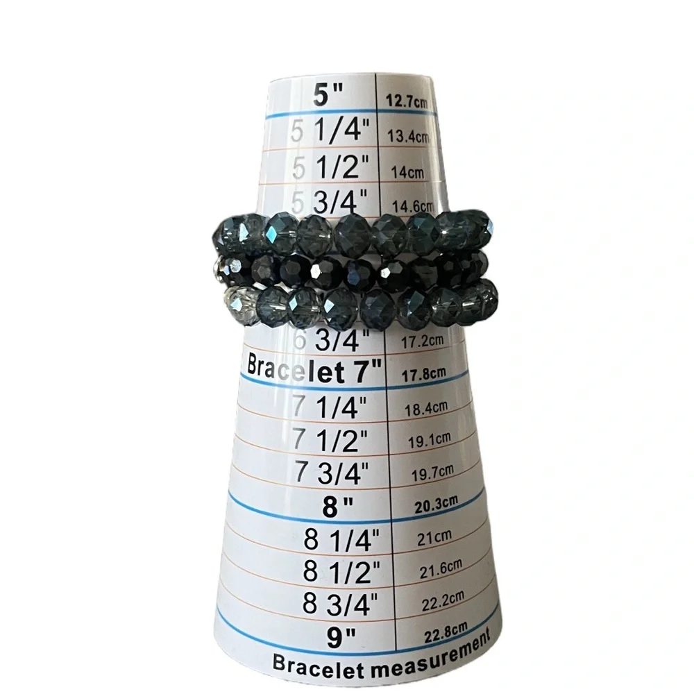 Blue Crystal Beaded Stretch Bracelet – Triple Strand